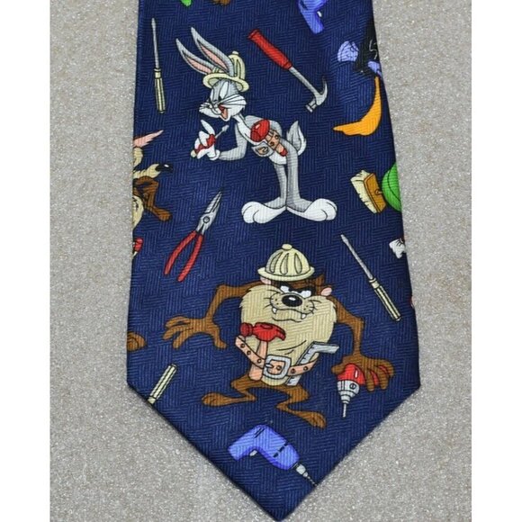 1998 Warner Bros. Classic Looney Tunes Navy Necktie Silk Marvin Daffy Taz - Picture 3 of 8